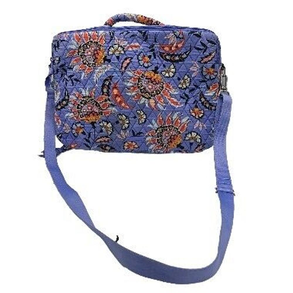 Vera Bradley Purple Mural Garden Laptop Workstation Quilted Womans Crossbody Bag